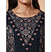 Navy blue cotton dobby printed kurti with embroidery