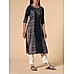 Navy blue cotton dobby printed kurti with embroidery