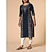 Navy blue cotton dobby printed kurti with embroidery