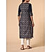 Navy blue cotton dobby printed kurti with embroidery