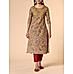 Olive green 60's cotton printed kurti with embroidery