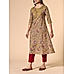 Olive green 60's cotton printed kurti with embroidery