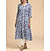 Midnight blue viscose slub kurti with floral print