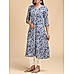 Midnight blue viscose slub kurti with floral print