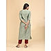 Pista green viscose slub kurti with embroidery