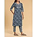 Navy blue 60's cotton printed kurti with embroidery and matching bottom