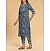 Navy blue 60's cotton printed kurti with embroidery and matching bottom