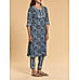 Navy blue 60's cotton printed kurti with embroidery and matching bottom