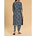 Navy blue 60's cotton printed kurti with embroidery and matching bottom