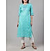 Aqua blue 60's cotton printed kurti with embroidery