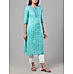 Aqua blue 60's cotton printed kurti with embroidery