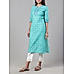 Aqua blue 60's cotton printed kurti with embroidery