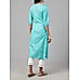 Aqua blue 60's cotton printed kurti with embroidery