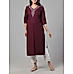 Wine red viscose slub kurti with embroidery