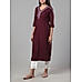 Wine red viscose slub kurti with embroidery