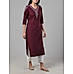 Wine red viscose slub kurti with embroidery