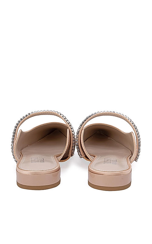 Beige Faux Suede Mules with Embellished Strap