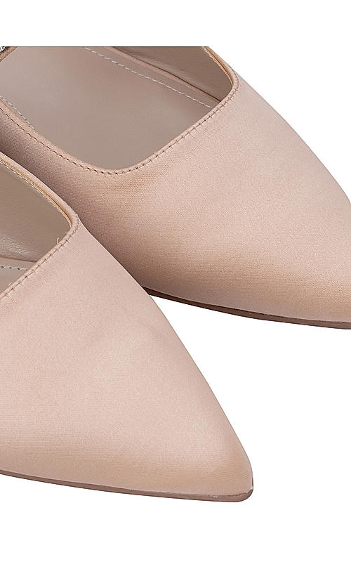 Beige Faux Suede Mules with Embellished Strap