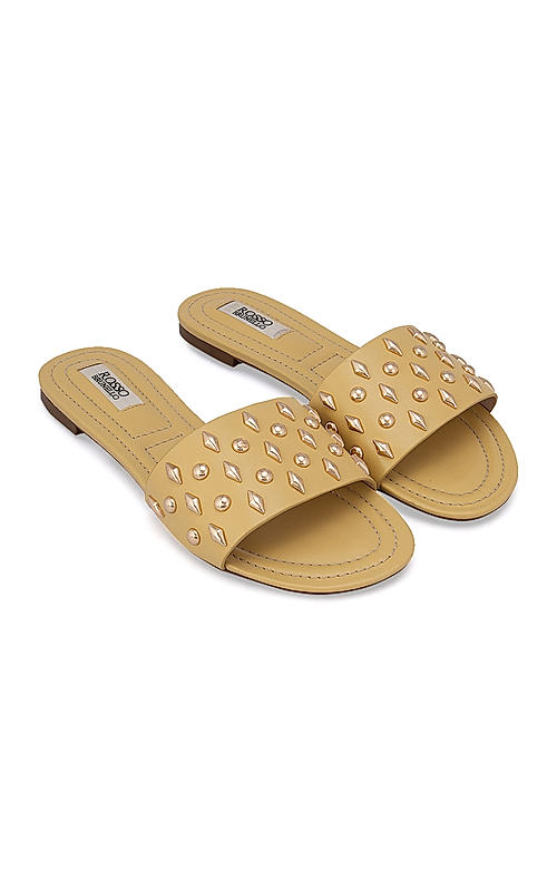 Green Gold Studded Flats