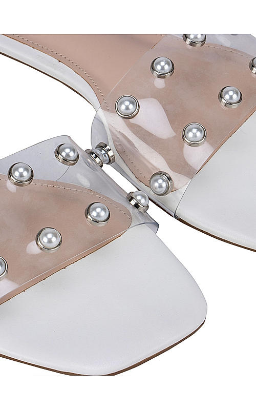 White Studded Strappy Flats