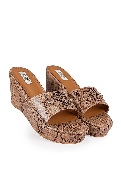 Beige Snake Textured Wedges