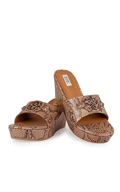 Beige Snake Textured Wedges