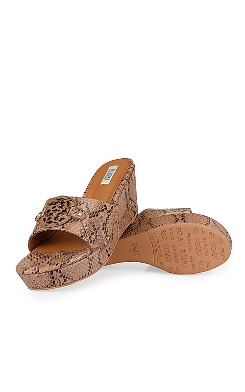 Beige Snake Textured Wedges