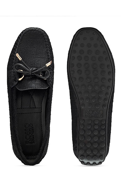 Black Moccasins With Bow Detail