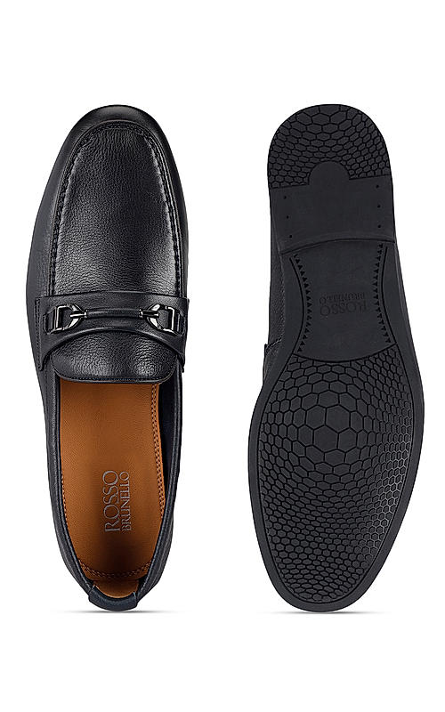 Navy Loafers With Buckle