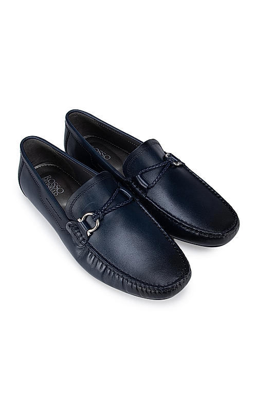 Blue leather moccasins sales