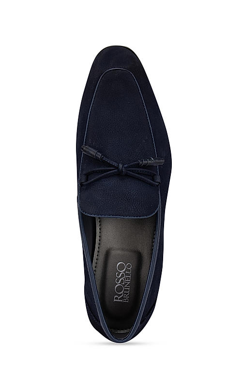 Blue Textured Loafers With Bow Detail
