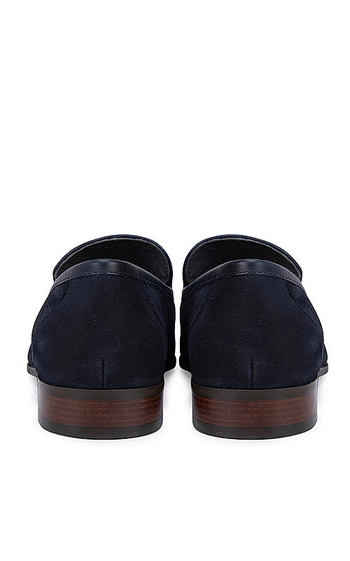 Blue Textured Loafers With Bow Detail