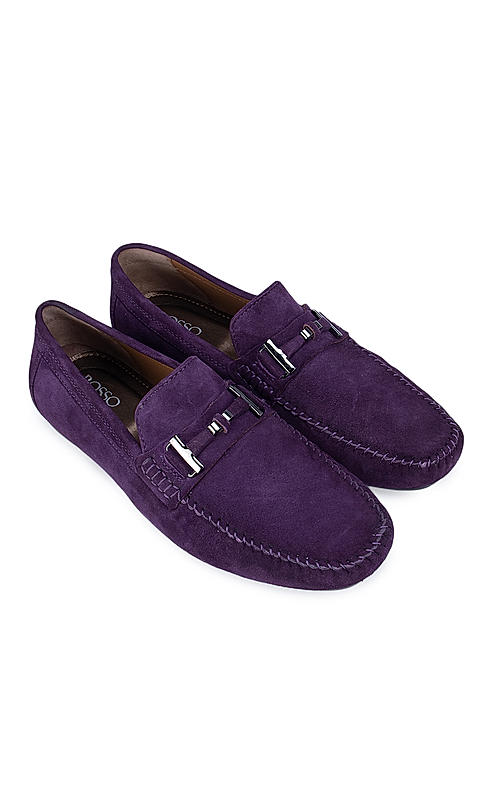 Purple Suede Moccasins With Metal Buckle