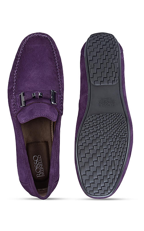Purple Suede Moccasins With Metal Buckle