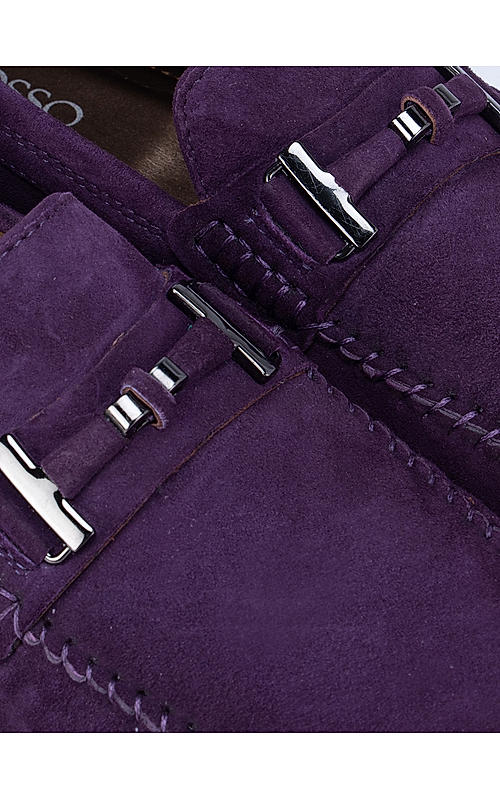 Purple Suede Moccasins With Metal Buckle