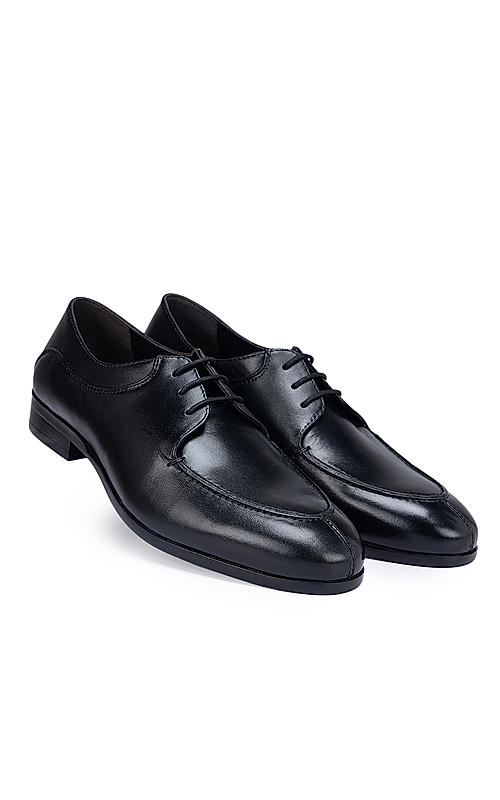 Black Plain Leather Lace Ups