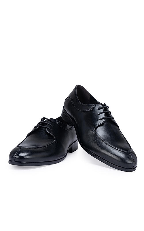 Black Plain Leather Lace Ups