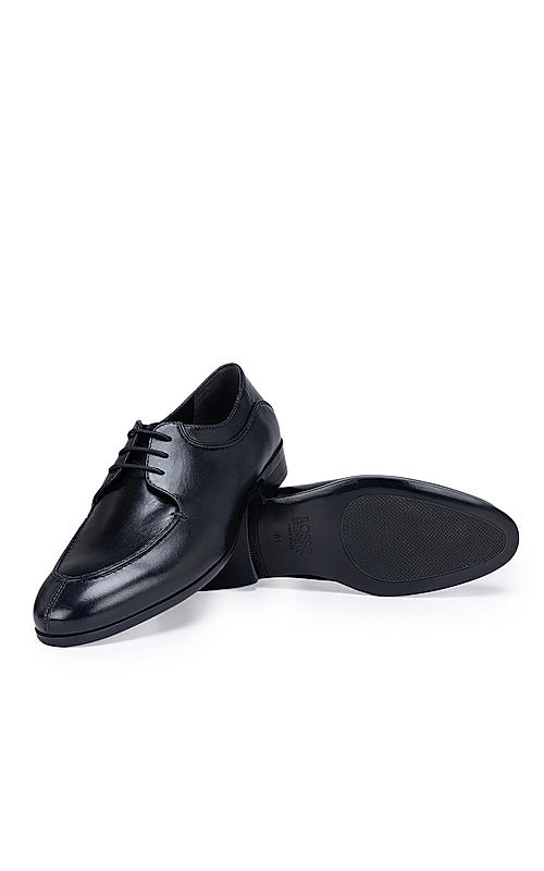 Black Plain Leather Lace Ups