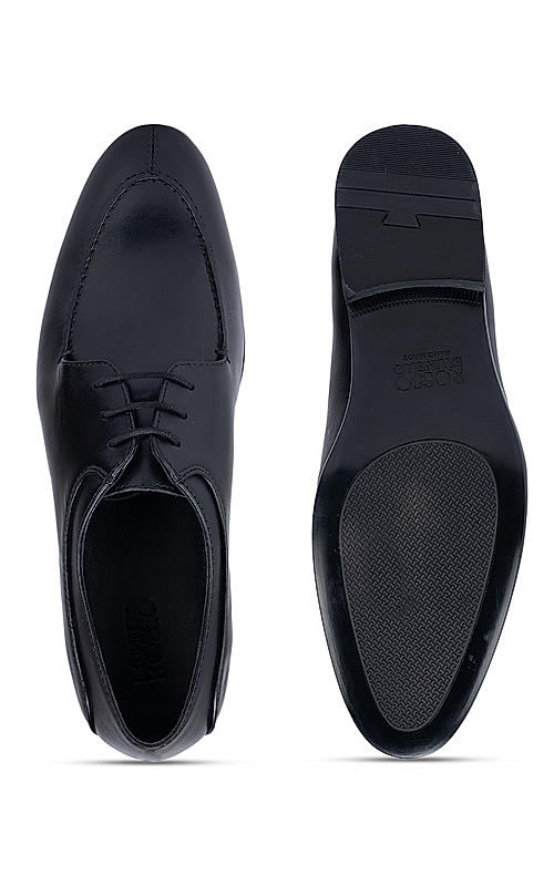 Black Plain Leather Lace Ups
