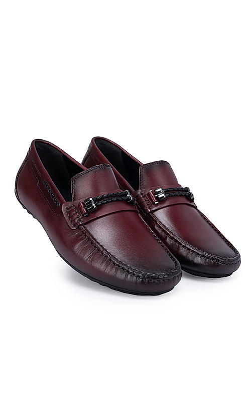 Burgundy Braided Leather Moccasins