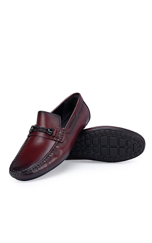 Burgundy Braided Leather Moccasins