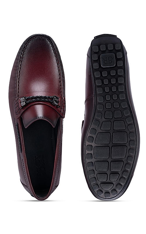 Burgundy Braided Leather Moccasins