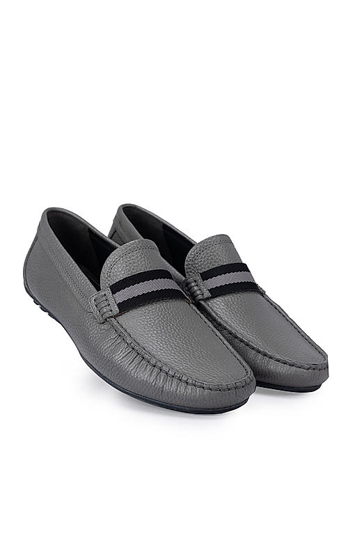 Grey Moccasins With Contrast Panel