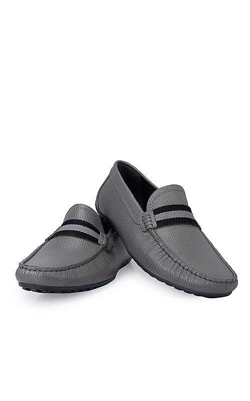 Grey Moccasins With Contrast Panel