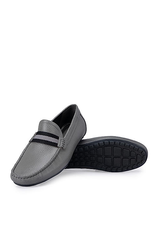 Grey Moccasins With Contrast Panel