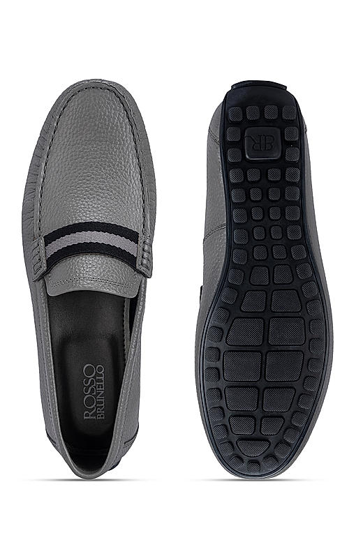Grey Moccasins With Contrast Panel