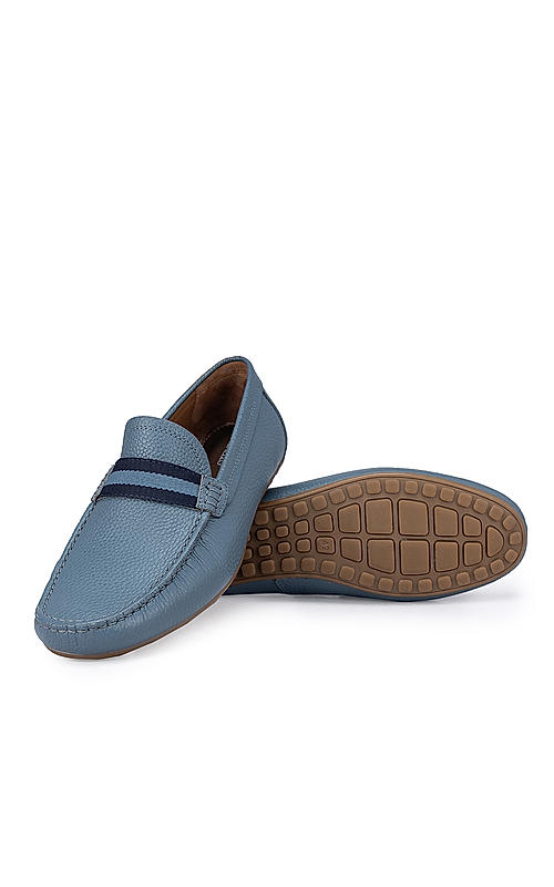 Blue Moccasins With Contrast Panel