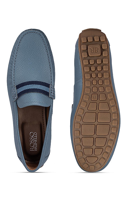 Blue Moccasins With Contrast Panel