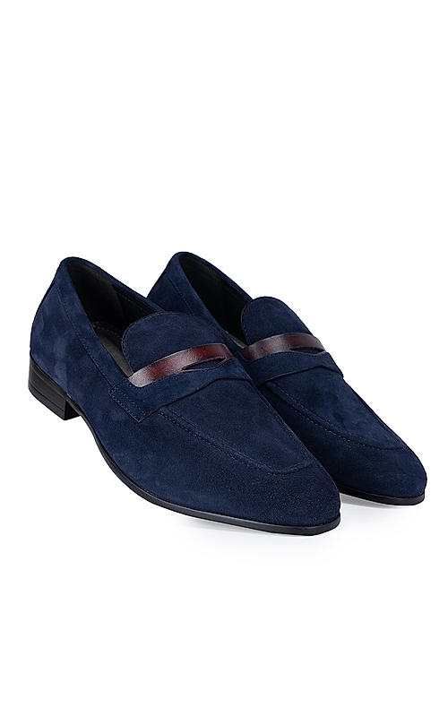 Navy Suede Leather Loafers