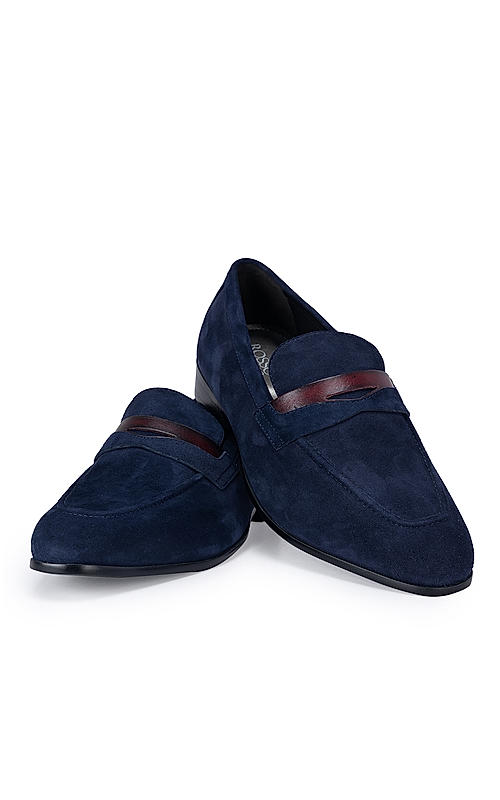 Navy Suede Leather Loafers